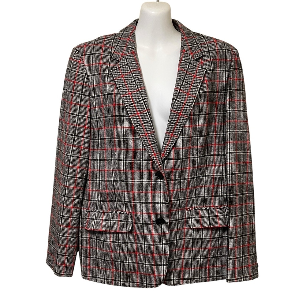 Vintage Pendleton Black & Red Houndstooth Plaid Wool Blazer Jacket
